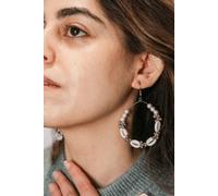 The Colourful Aura Women's Large Silver Beaded Cowrie Sea Shell Hoop Earring in White