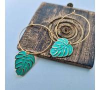 The Colourful Aura Women's Leaf Charm Dangle Floral Huggie Hoop Earrings in Green The Colourful Aura Green One Size