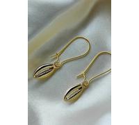 The Colourful Aura Women's Long Cowrie Sea Shell Charm Dangle Earrings in Gold The Colourful Aura Gold One Size