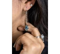 The Colourful Aura Women's Long Hamsa Fatima Hand Evil Eye Drop Earring in Silver The Colourful Aura Silver One Size