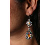 The Colourful Aura Women's Long Mandala Water Drop Floral Triangle Danglers The Colourful Aura Multicolor One Size