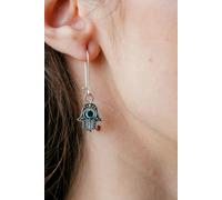 The Colourful Aura Women's Long Silver Evil Eye Fatima Hand Hamsa Earrings The Colourful Aura Silver One Size