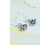 The Colourful Aura Women's Long Silver Evil Eye Huggie Zircon Earrings The Colourful Aura Silver One Size