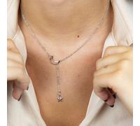 The Colourful Aura Women's Long Slim Moon Star Drop Y Shape Moon Interlock Lariat Necklace in Silver