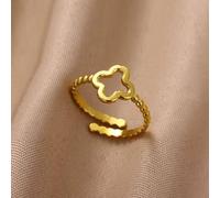 The Colourful Aura Women's Lucky Clover Adjustable Statement Gold/Silver Ring in Gold The Colourful Aura Gold One Size