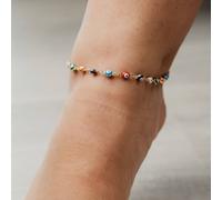 The Colourful Aura Women's Multicolour Evil Eye Adjustable Protection Colourful Turkish Asian Indian Anklet in Gold | Size: 8 The Colourful Aura Gold 8