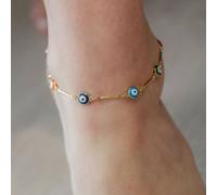 The Colourful Aura Women's Multicolour Evil Eye Turkish Protection Charm Beaded Asian Nazaria Anklet in Gold | Size: 9 inches The Colourful Aura Gold 9 inches