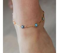 The Colourful Aura Women's Multicolour Evil Eye Turkish Protection Charm Beaded Asian Nazaria Anklet in Gold | Size: 7 The Colourful Aura Gold 7