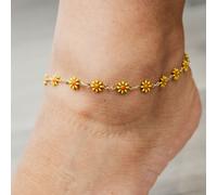 The Colourful Aura Women's Multicolour Flower Charms Summer Indie Boho Daisy Floral Adjustable Anklet in Yellow | Size: 8 The Colourful Aura Yellow 8