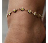 The Colourful Aura Women's Multicolour Flower Charms Summer Indie Boho Daisy Floral Adjustable Anklet in White | Size: 10"
