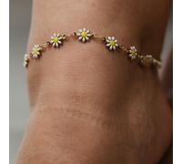The Colourful Aura Women's Multicolour Flower Charms Summer Indie Boho Daisy Floral Adjustable Anklet in White | Size: 9 inches The Colourful Aura White 9 inches