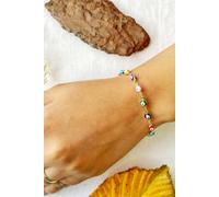 The Colourful Aura Women's Multicolour Turkish Evil Eye Bead Protection Luck Eye Charm Adjustable Bracelet in Gold | Size: 7.5 inches The Colourful Aura Gold 7.5 inches