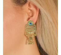 The Colourful Aura Women's Peacock Indian Boho Oxidised Drop Ethnic Dome Asian Jhumka Earring in Gold