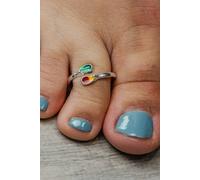 The Colourful Aura Pure Silver Colourful Floral Bohemian Midi Slim Beach Toe Ring Multi