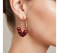 The Colourful Aura Women's Red Sandalwood Beaded Bali Hoop Earring