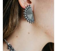 The Colourful Aura Women's Semicircular Half Disc Geometric Oxidised Jhumkis in Silver