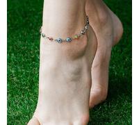 The Colourful Aura Women's Silver Colourful Protection Greek Evil Eye Beaded Indian Nazaria Payal Anklet | Size: 9 inches The Colourful Aura Silver 9 inches