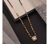 Square Solitaire Charm Black Beaded 18ct Gold Plated Mangalsutra Necklace The Colourful Aura Gold One Size