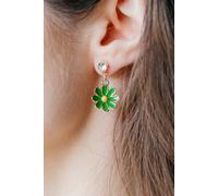 The Colourful Aura Women's Sun Flower Zircon Drop Handmade Stud Earrings in Green The Colourful Aura Green One Size