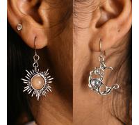 Sun and Half Moon Wire Wrapped Dangle Drop Earrings The Colourful Aura Silver One Size