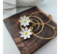 The Colourful Aura Women's Sunflower Charm Floral Colourful Hoop Earring in White