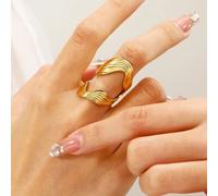 The Colourful Aura Textured Wave Adjustable Ring Open Statement Band In Gold Gold One Size