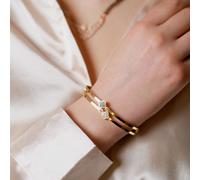 Two Clover Leaf Single Zircon Floral Irish Design Wrist Bangle Bracelet The Colourful Aura Gold One Size