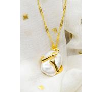 The Colourful Aura Women's Two Hands Hugging White Stone Resin Large Square Couple Pendant Necklace in Gold The Colourful Aura Gold One Size