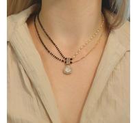 The Colourful Aura Two Layer Black White Pearl Zircon Tear Drop Mangalsutra Pendant Black 18 inches