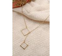 The Colourful Aura Women's Two Square Drop Lariat Y Shape Interlock Rectangle Bar Lariat Drop Necklace in Gold The Colourful Aura Gold One Size