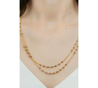 The Colourful Aura Women's Two Strand Gold Pearl Necklace for Women, Multilayer Brass Red Pink Pearl Asian Jewellery, Thin Bohemian Stacking Dainty The Colourful Aura Gold One Size