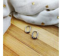 The Colourful Aura Women's U-shape Square Huggie Hoop Earrings, Sterling Silver, Minimalist Geometric in Silver | Size: X 1/2