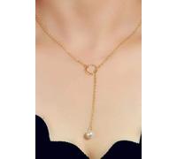 The Colourful Aura Women's White Pearl Drop Karma Elegant Y Shape Everyday Elegant Lariat Drop Necklace in Gold The Colourful Aura Gold One Size