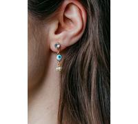 The Colourful Aura Women's White Tiny Pearl Poth Zircon Evil Eye Stud Earrings in Gold The Colourful Aura Gold One Size