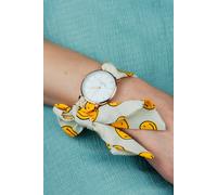 Yellow Smiley Cloth Changeable Cotton Tie Knot Strap Geneva Boho Wristwatch The Colourful Aura Yellow One Size