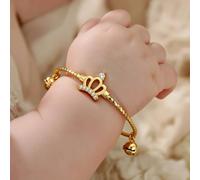 The Colourful Aura Zircon Crown Charm Adjustable Brass Bracelet For Kids In Gold Gold One Size
