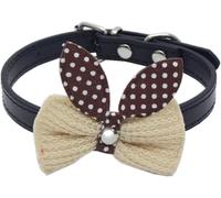 The Comfort Dog Collars,Cute Leather Dog Collar With Knitting Bow Spring Dog Bowtie Collar With Safety Metal Buckle Lovely Gift For Small And Medium Dogs And Cats(Black,XS)
