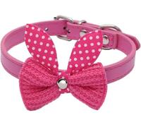 The Comfort Dog Collars,Cute Leather Dog Collar With Knitting Bow Spring Dog Bowtie Collar With Safety Metal Buckle Lovely Gift For Small And Medium Dogs And Cats(Pink,S)