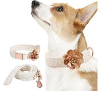 The Comfort Dog Collars,Dog Collar and Leash Set Girl Cotton Lace Dog Collar with Flower Comfortable Adjustable Dog Collars with Metal Buckle for Small Medium Large Dogs Pet Dog Collars for Walking Ru