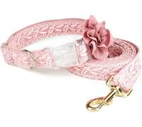 The Comfort Dog Collars,Lace Dog Collar and Leash Set Cotton Puppy Collar Handmade Embroidered Dog Collar with Flower Adjustable Large Dog Collar Fashion Medium Dog Collar for Wedding Party Birthday(P
