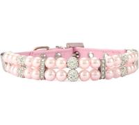 The Comfort Dog Collars,Luxury Dog Collar Handmade Pearls Dog Collar Adjustable PU Leather Elegant Cat Collars with Crystal Rhinestone for Small Dogs Puppy Cats Wedding Party(Pink 2,M)