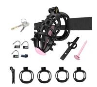 The Comfortable Male Restraint Chastity Device with Pointed Chastity cage is Suitable for Long-Term Wearing, Erection Control and Restraint Fixation A204-uk (Black:B, XL)