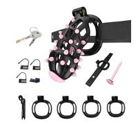 The Comfortable Male Restraint Chastity Device with Pointed Chastity cage is Suitable for Long-Term Wearing, Erection Control and Restraint Fixation A204-uk (Black+Pink:B, XXL)