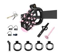 The Comfortable Male Restraint Chastity Device with Pointed Chastity cage is Suitable for Long-Term Wearing, Erection Control and Restraint Fixation A204-uk (Black+Pink:B, L)