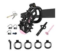 The Comfortable Male Restraint Chastity Device with Pointed Chastity cage is Suitable for Long-Term Wearing, Erection Control and Restraint Fixation A204-uk (Black:B, XXL)