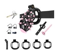The Comfortable Male Restraint Chastity Device with Pointed Chastity cage is Suitable for Long-Term Wearing, Erection Control and Restraint Fixation A204-uk (Black+Pink:B, XL)