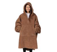 THE COMFY Teddy Bear Quarter-Zip | Oversized Microfiber & Sherpa Wearable Blanket Seen On Shark Tank One Size Fits All - Camel