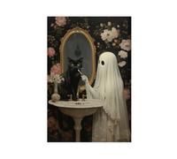 The Comical Bathroom Ghost Brushes The Cat's Teeth Canvas Poster Wall Art Decor Print Picture Paintings for Living Room Bedroom Decoration 20x30inch(50x75cm)
