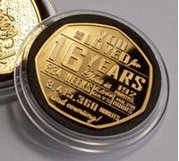 The Commemorative Coin Company 16th Birthday Gold Commemorative in Capsule. Gift/Present. 16 Years Old Son/Daughter/Grandson/Granddaughter/Friend