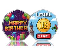 The Commemorative Coin Company 18th Birthday Full Colour Silver Commemorative. 18 Years Level 18 Retro/Gaming Gift/Present Son/Daughter/Grandson/Granddaughter